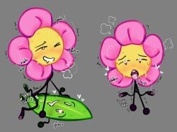 battle_for_dream_island blushing breathing breathing_heavily critterscrawl cum drooling flower_(bfdi) futa_on_female grey_background heart-shaped_pupils leafy_(bfdi) lesbian moaning object_show object_shows pussy_in_pussy sex shaking smiling sweating