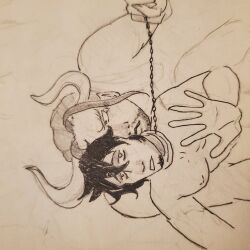 chains dark_hair gay kaido_(one_piece) male male/male male_only neck_collar one_piece rape size_difference sniffing trafalgar_law yaoi