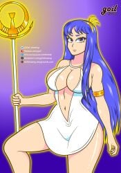 1girls anime athena_(saint_seiya) big_breasts breasts female goddess goil_drawing long_hair purple_eyes purple_hair saint_seiya saori_kido shounen_jump white_dress