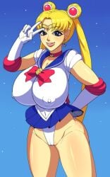 areola_bulge areolae ass bare_legs big_breasts big_lips bimbo bishoujo_senshi_sailor_moon blonde_hair blue_eyes breasts bubble_butt busty cameltoe choker clothing earrings erect_nipples erect_nipples_under_clothes female female_focus female_only gloves hori_hiraki hourglass_figure large_breasts leotard lipstick long_hair microskirt nipple_bulge pinup pinup_pose pose posing sailor_moon sailor_uniform skirt twintails usagi_tsukino v_sign wide_hips