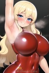 1girls ai_generated arm_up armpits artist_self-insert big_breasts blonde_hair blue_eyes breasts busty clothed clothed_female clothes clothing curvaceous curvy curvy_body curvy_female curvy_figure eyeliner eyeshadow female female_focus female_only grin huge_breasts large_breasts latex light-skinned_female light_skin long_hair looking_at_viewer makeup nai_diffusion queen_dee queen_dee_(character) smile smiling smiling_at_viewer smirk smirking smug solo solo_female solo_focus stable_diffusion steam steaming_body sweat sweaty thick voluptuous