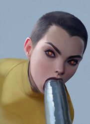 blowjob brianna_hildebrand colossus deadpool deadpool_(film) female goth goth_girl gothic male marvel metal_penis metal_skin negasonic_teenage_warhead nose_piercing nose_ring nsfw orientation_play wicka x-men