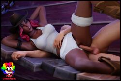 big_breasts calamity_(fortnite) dark_skin fortnite legs_up mrmcpizza panties partially_clothed sex sex_from_behind