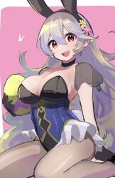 1girls alternate_costume animal_ears bangs black_choker breasts choker cleavage corrin_(female)_(fire_emblem) corrin_(fire_emblem) cosplay egg fake_animal_ears female female_only fire_emblem fire_emblem_fates fire_emblem_heroes flower hair_flower hair_ornament highres hirotaka_(hrtk990203) holding holding_egg large_breasts leotard long_hair looking_at_viewer lucina_(fire_emblem) lucina_(fire_emblem)_(cosplay) lucina_(spring)_(fire_emblem) lucina_(summer)_(fire_emblem)_(cosplay) nintendo open_mouth pantyhose playboy_bunny rabbit_ears red_eyes seiza sitting solo teeth upper_teeth_only