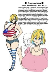 1boy 1girls 2d 2d_(artwork) american american_flag_bikini american_flag_shirt big_breasts black_bra blonde_hair blue_eyes couple couple_love denim denim_shorts english_text fat_man height homestay_ntr_(takeda_hiromitsu) ice_cream kouichi_(homestay_ntr) lovers m-cup_breasts mira_(homestay_ntr) necklace ntr old_man older_penetrating_younger pink_shirt profile pubic_hair short_hair simple_background sketch smile striped_legwear striped_topwear takeda_hiromitsu thick_thighs thighhighs thong three_sizes two_tone_hair white_background