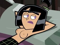 1girls accurate_art_style armpits casual_nudity casual_topless danny_phantom flash goth goth_girl gothic laying_on_bed nickelodeon nonsexual_nudity nude_filter sam_manson topless