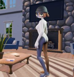 anthro ass breasts cat cat_ears cat_tail chilledara fortnite furry goth goth_girl living_room looking_at_viewer looking_back_at_viewer meow_skulls_(fortnite) nude nude_female tagme