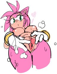 amy_rose anthro breasts clothing female fur furry furry_only green_eyes handwear heart hedgehog hedgehog_humanoid mobian_(species) mostly_nude nipples nude pussy sega solo sonic_(series) sonic_the_hedgehog_(series) watatanza