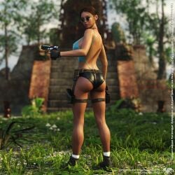 3d angelblade69 ass braid breasts brown_hair bubble_butt busty erect_nipples female female_focus female_only gun hotpants hourglass_figure lara_croft lara_croft_(classic) leotard long_hair looking_over_eyewear looking_over_glasses looking_over_sunglasses nipple_bulge pistol short_shorts sideboob standing sunglasses tagme thigh_holster thong_leotard tinted_eyewear tomb_raider wide_hips