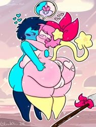 anthro anus ass bandana bandana_waddle_dee big_breasts big_butt blue_body blue_hair breasts duo eyewear female french_kissing genitals glasses hair heart hi_res huge_breasts huge_butt kerchief kirby_(series) kissing lewdchuu_(artist) male male/female melee_weapon nintendo pink_body pink_eyes pink_hair polearm pussy spear tongue waddle_dee weapon