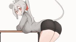 animated big_breasts daebom grey_hair looking_at_viewer maus mouse_ears mouse_tail panzerkampfwagen_vii_maus red_eyes thick_ass thick_thighs war_thunder