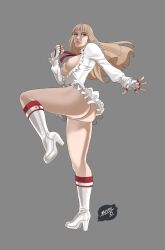 areolae ass blonde_hair boots breasts breasts_out bubble_ass bubble_butt busty dress emilie_de_rochefort female female_focus female_only full_body going_commando high_heel_boots hourglass_figure long_hair magnafires namco nipples no_panties nudity tekken wide_hips