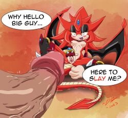 absurd_res anthro bedroom_eyes cinder_the_sky_dragon dragon drsafterdark duo female genitals hi_res human male male/female mammal narrowed_eyes penis presenting presenting_pussy pussy seductive sega sonic_(series) sonic_the_hedgehog_(series) spread_pussy spreading vein veiny_penis watermark