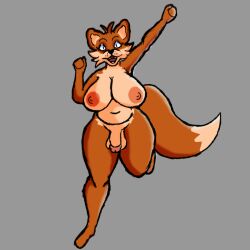 anthro areola balls big_areola big_breasts big_tail black_lipstick breasts canid canine chubby_female digital_drawing_(artwork) digital_media_(artwork) female fox futanari genitals gynomorph hi_res intersex karen_the_fox_(mexisabine) lipstick makeup mammal mexisabine nipples nude open_mouth penis red_fox slightly_chubby solo tail thick_thighs wide_hips