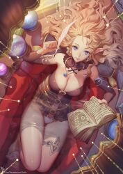 1girls bath belly belly_button big_breasts blonde_hair blue_eyes breasts cleavage earrings elf elf_female female female_only holding_object jewelry kakiman light-skinned_female light_skin long_hair looking_at_viewer lying necklace original original_character painted_nails solo solo_female thighs wet