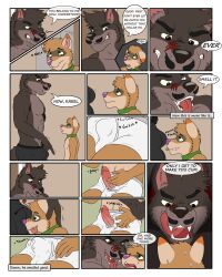 abs absurd_res anthro bodily_fluids bulge canid canine canis clothed clothing comic dave_(martythemarten) dominant dominant_male drooling duo genital_fluids genitals gulonine hi_res male male/male mammal marten marty_the_marten mazedmarten muscular muscular_male musk mustelid musteline penis precum precum_through_clothing precum_through_underwear saliva scar submissive submissive_male sweat tongue tongue_out topless underwear wet wet_clothing wolf young