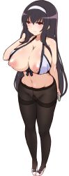 1girls 2015 black_pantyhose breast_slip breasts brown_eyes cleavage female_pubic_hair frown gusset hairband highres hu_sea huge_breasts kasumigaoka_utaha legs long_hair navel nipple_slip nipples one_breast_out pantyhose pubic_hair saenai_heroine_no_sodatekata simple_background solo thighband_pantyhose thighs very_long_hair wardrobe_malfunction white_background