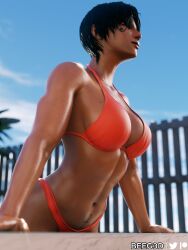 1girls 3d abs beeg3d bikini black_eyes black_hair dark-skinned_female egyptian egyptian_female female female_focus female_only fit_female muscular muscular_female orange_bikini overwatch pharah pool poolside short_hair smile smiling solo solo_female solo_focus tattoo thick_thighs thighs wet wet_body wet_skin