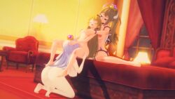 3d ass blonde_hair boosette bowsette breast_grab breasts fanart ghost_girl koikatsu mario_(series) new_super_mario_bros._u_deluxe nintendo nude princess_peach super_mario_bros. tenguyurilove threesome white_hair yuri