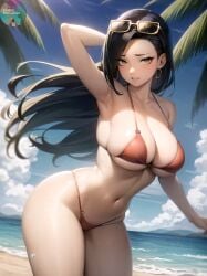 1girls ai_generated bikini black_hair curvaceous curvy curvy_body curvy_female curvy_females curvy_figure erotic_nansensu female_focus female_only hi_res long_hair momo_yaoyorozu my_hero_academia red_bikini sunglasses_on_head voluptuous voluptuous_female