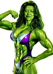 1girls alternate_costume artist_request big_breasts clothed female female_only flexing_bicep green-skinned_female green_body green_eyes green_skin hulk_(series) looking_at_viewer marvel marvel_cinematic_universe marvel_comics muscles muscular muscular_female navel pose posing she-hulk she-hulk:_attorney_at_law smile solo solo_female superheroine tagme_(artist) tatiana_maslany toned_stomach unknown_artist white_background