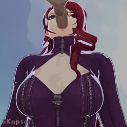 3d backsack blender_(software) blowjob breasts cel_shading cleavage face_fucking fellatio leather mitsuru_kirijo penis persona persona_3 phantom_thief_suit skapsai sucking