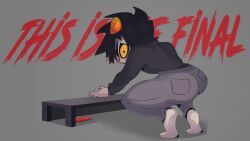 1boy ass ass_focus big_ass big_butt bubble_butt grey_skin homestuck horns karkat_vantas looking_at_viewer male male_only ms_paint_adventures pen solo solo_focus solo_male squat troll vhorgeus