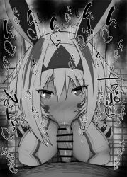 1boy 1girls :>= bare_shoulders big_breasts big_penis black_and_white blush breasts censored dark-skinned_female dark-skinned_male dark_skin detailed_background drooling eyelashes fate/grand_order fate_(series) fellatio female headband heart human indoor indoors kurotama looking_at_viewer male male_pov marking nitocris_alter_(fate) oral oral_sex penis room royalty saliva shiny shiny_skin short_hair sketch sound_effects squatting sweat text tongue tongue_out vein veins veiny veiny_penis