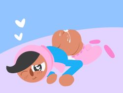 1girls abstract_background accurate_art_style ambiguous_penetration ass black_hair blush cum cum_on_ass cumdrip duolingo face_down_ass_up female heart heart-shaped_pupils hijab muslim no_outlines tagme zari_(duolingo)