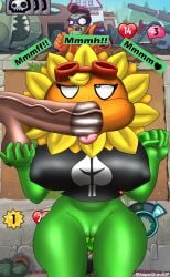 big_breasts female human_on_plantie penis plantie plants_vs_zombies plants_vs_zombies:_heroes solar_flare_(pvz) sucking sucking_penis sunflower_(pvz) xequiel