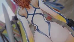 3d animated ass ass_focus ass_shake bare_shoulders bodysuit female fortnite from_behind gloves huge_ass jiggle kishi long_hair medley_(fortnite) orange_hair shiny shiny_clothes skin_tight solo twerking video