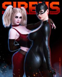 2girls 3d ass batman_(series) big_ass big_breasts blonde_hair bodysuit catsuit catwoman choker cleavage curvy curvy_female curvy_figure dat_ass dc dc_comics female female_only gotham_city_sirens harley_quinn kirill_repin light-skinned_female multiple_girls pigtails red_choker selina_kyle take_your_pick tight_clothing villain villainess wide_hips yuri