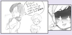 2girls csmutrun dragon_ball dragon_ball_z english_text erasa female female_only monochrome sketch son_gohan text videl