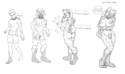 1boy 1girls felid furry gender_transformation genderswap genderswap_(mtf) gnoll human_to_anthro male monochrome mtf_transformation original rule_63 tail tftg transformation