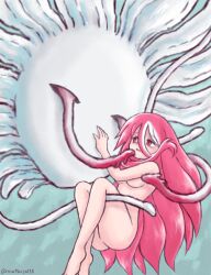 1girls 1monster 1other ambiguous_gender belaf completely_nude female hair_between_eyes long_hair looking_at_another made_in_abyss matsuya135 monster narehate nude nude_female on_side pink_hair red_eyes red_hair size_difference smaller_female smile tendrils underboob very_long_hair vueko