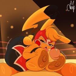 1:1 absurd_res anthro areola ass big_breasts big_butt blonde_hair bodily_fluids breast_play breasts brown_areola brown_nipples chapsan clothing cosplay_pikachu_(costume) cum dipstick_ears dipstick_tail duo ear_markings erection female fighting_ring first_person_view generation_1_pokemon genital_fluids genitals hair hi_res huge_breasts huge_butt huge_hips huge_thighs kanna_(joaoppereiraus) male male/female male_pov markings mask multicolored_ears nintendo nipples penis pikachu pikachu_libre pokemon pokemon_(species) sex sports_mask sportswear tail tail_markings thick_thighs titjob tongue tongue_out wide_hips wrestling_mask wrestling_outfit
