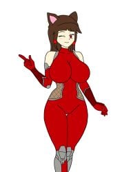 1girls big_breasts brandonvortex_(artist) breasts cat_ears catgirl fanart female red_eyes solo taimanin_(series) taimanin_suit vane_(brandonvortex) white_background