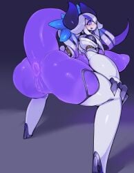 anus ass bent_over female horns huge_breasts oc orca_(pochincoff) pochincoff purple_body pussy tail