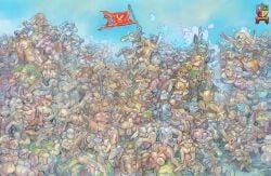 absurd_res anthro armor battle canid canine canis dominant dominant_female dominant_male female female/female fight flag flag_(object) from_behind_position group group_sex hi_res lagomorph leporid male male/female male/male mamabliss mammal melee_weapon orgy orgy_landscape polearm power_bottom predator/prey rabbit sex spear victory weapon wolf