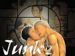 bandage bandages black_hair junk kissing kissing male mentaiko multiple_images muscle muscles nipples white_hair yaoi