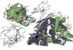 :d anal anal_beads anthro anthro_on_anthro back_scratching blowjob blue_eyes blush cum dark_gray_fur ear_blush fellatio gag grabbing_ears gray_fur gray_hair green_body green_hair green_skin handwear_and_footwear_only heart heart-shaped_pupils hedgehog japanese_text light_blue_eyes mating_press moaning old_design paintingscreen_ pawpads prostate_stimulation restrained scourge_the_hedgehog scratch_marks scratches scratching shadow_the_hedgehog simple_background soda_can sonic_(series) tears terios_the_hedgehog tied toe_claws trembling vibrator white_background yaoi