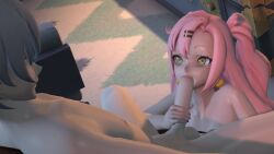 1boy animated beauty_mark bedroom blowjob chair dominica9 female green_eyes hand_on_penis large_penis long_hair looking_at_another nicole_demara nude on_knees pink_hair sitting tagme video white_hair wise_(zenless_zone_zero) zenless_zone_zero