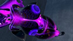 1girls black_boots black_hair black_skin boots breasts female galaxy_skin hands_behind_back head_out_of_frame heart jacket large_areolae large_breasts nails nipples purple_areola purple_hair purple_nails purple_nipples purple_skin see-through skeleton slime slime_girl slime_hair standing thick_thighs tongue_out transparent_body visible_skeleton vr vrchat vrchat_avatar vrchat_model
