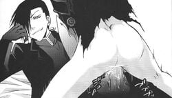 ass bottomless censored clothed_male clothed_sex cowgirl_position fullmetal_alchemist greedling lan_fan ling_yao monochrome sex smug torn_clothes