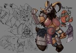 age_of_sigmar armor axe beastman_(warhammer) belt between_breasts bovid bra breasts caprine clothing duo female goat human licking male mammal mask meltgar sketch tongue underwear warhammer_(franchise) warhammer_age_of_sigmar wearing_mask