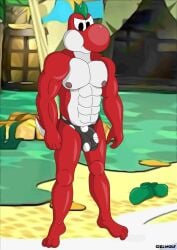 anthro beach ciel-wolf clothing dinosaur feet footwear genitals male mario_bros muscular muscular_anthro muscular_male nintendo nipples paper_mario paper_mario:_the_thousand_year_door penetration penis prehistoric_species red_body red_scales reptile scales scalie shoes solo the_great_gonzales_jr underwear white_body white_scales yoshi