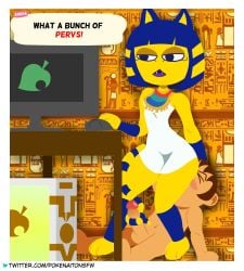 2025 animal_crossing ankha_(animal_crossing) anthro balls big_penis blonde_hair blue_body blue_eyes blue_fur blue_hair blue_stripes breasts brown_hair clothed clothed_female clothing comic computer computer_monitor computer_mouse cute_fangs dialogue domestic_cat dominant dominant_anthro dominant_female dress duo electronics english_text erection facesitting fangs felid feline felis female female_on_top fur genitals glans google hair half-closed_eyes head_grab hi_res human human_on_anthro humanoid_genitalia humanoid_penis interspecies looking_down male male/female male_on_bottom mammal markings narrowed_eyes nintendo on_bottom on_top penis pokenaito red_glans sex sitting sitting_on_another small_breasts spanish_text speech_bubble striped_body striped_fur striped_markings striped_tail stripes submissive submissive_human submissive_male tail tail_around_penis tail_fetish tail_markings tail_play tail_sex tailjob tan_balls tan_body tan_penis tan_skin teeth text url villager_(animal_crossing) white_clothing white_dress yellow_body yellow_fur yellow_inner_ear