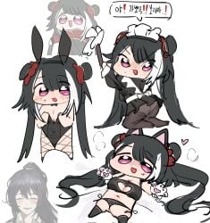 bunny_ears bunnysuit chibi hong_lu jia_xichun_(limbus_company) korean_text lewd limbus_company maid meme project_moon tagme xichun_creature