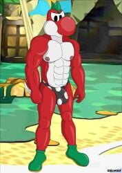 anthro beach ciel-wolf clothing dinosaur footwear genitals male male/male mario_bros muscular muscular_anthro muscular_male nintendo paper_mario paper_mario:_the_thousand_year_door penetration penis prehistoric_species red_body red_yoshi reptile scalie shoes solo the_great_gonzales_jr underwear white_body yoshi