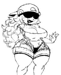 black_and_white black_panties breasts chilling curly_hair fang female female_focus female_only hairy hand_on_hip happy hat large_ass large_breasts long_hair mizzydoesthings monkey monkey_ears monkey_girl monkey_girl_(mizzydoesthings) nose not_colored not_porn open_mouth original_character p64official panties_aside polygon_64 pose posing shorts sketch standing standing_position suggestive suggestive_look sunglasses thick_ass thick_thighs thighhighs thighs visible_underwear